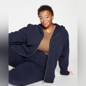 French Terry Zip Up Hoodie in Midnight Blue. Universal Standard Size S (14-16).